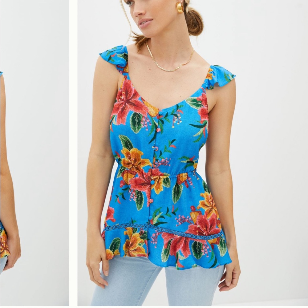 ANTHRO Farm Rio Ruffled Floral Tank